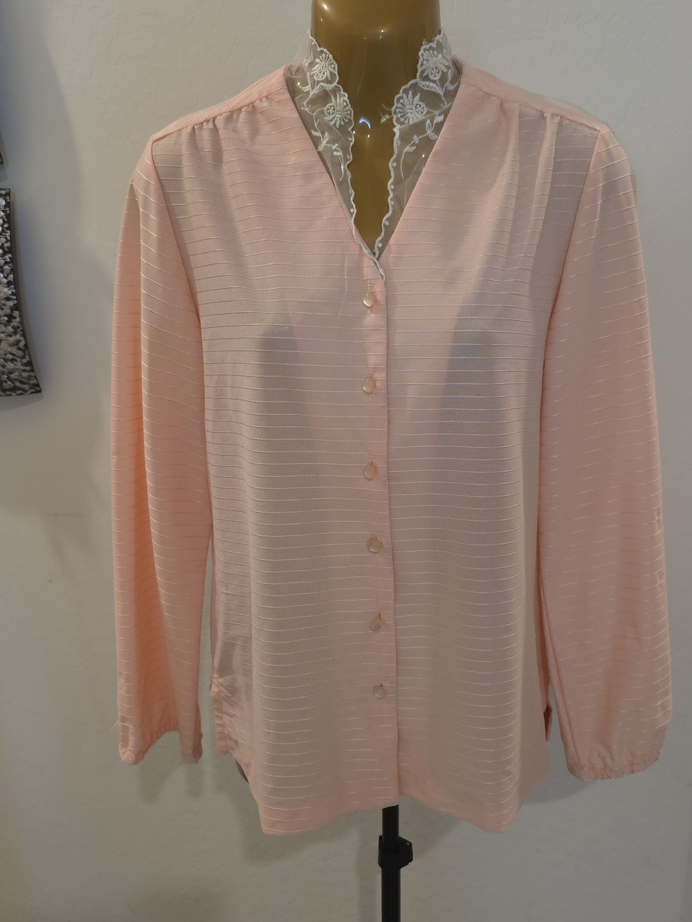 Miami International Peach Button-Up Blouse with Lace Collar